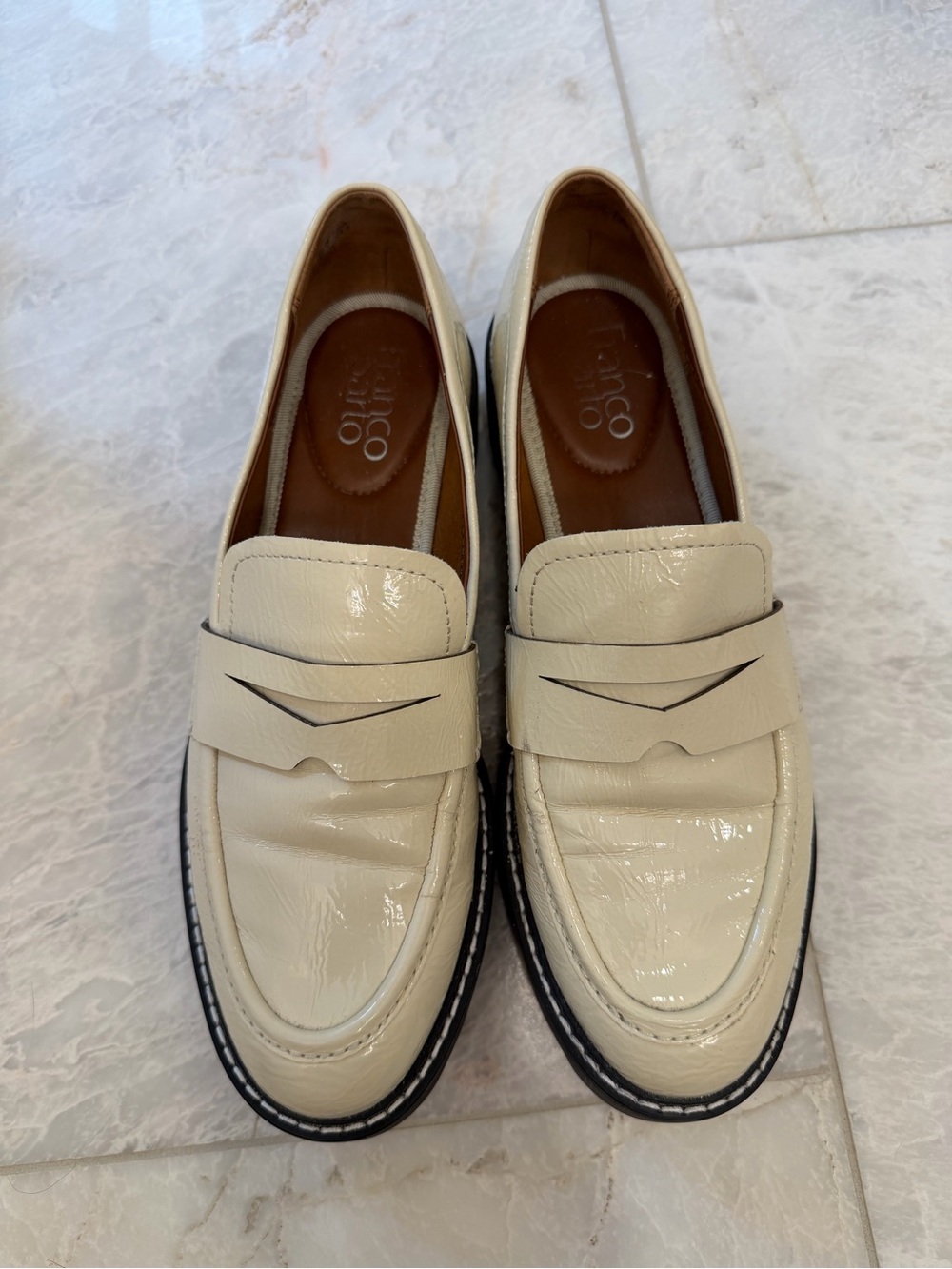 Franco Sarto Cream patent leather penny loafers